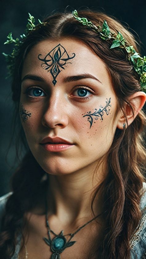 #fantasyart #fantasy #tattoo #tattoos Elven Face Tattoo, Art Style Tattoo, Fantasy Art Style, Fantasy Tattoo, Tattoo Female, Style Tattoo, Female Face, Face Tattoo, Woman Face