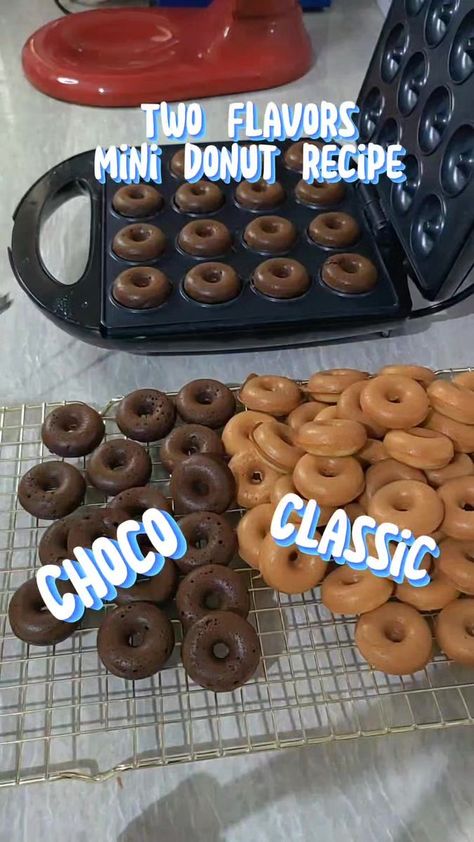 Mini donuts recipe. Chocolate and classic donuts. Please check my page for complete video tutorial. #minidonuts #chocolatedonut #classicdonut #viralreels | Recipe Finder | Recipe Finder · Original audio Mini Donut Topping Ideas, Mini Doughnuts Recipe, Donut Recipe For Mini Donut Maker, Dash Mini Donut Maker Recipes, Mini Donut Recipe For Donut Maker, Mini Doughnut Ideas, Mini Donuts Ideas, Mini Donuts Recipe, Mini Donut Recipe