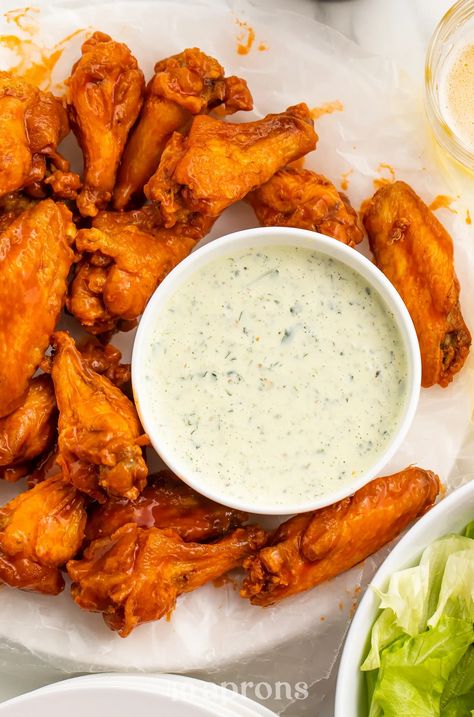 Crispy Buffalo Chicken Wings, Game Time Food, Baked Buffalo Chicken Wings, Creamy Chipotle Dressing, Wing Night, Wings Food, Lemon Pepper Chicken Wings, Wing Recipe, Creamy Ranch Dressing