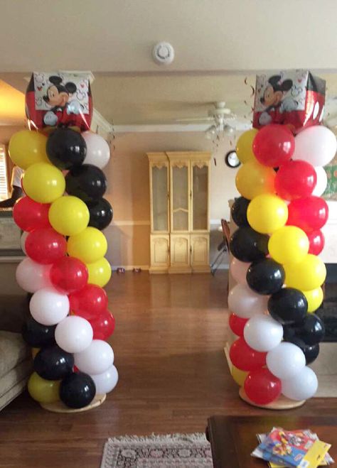 Mickey Mouse Balloon Columns, Mickey Mousr, Mickey Mouse Balloon, Mickey Mouse Bday, Twodles Birthday, Mickey Mouse Balloons, Mickey Mouse 1st Birthday, Fiesta Birthday Party, Christmas Mickey