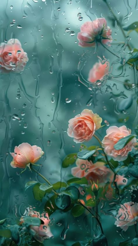 Rain scene with roses outdoors flower nature. | premium image by rawpixel.com Rainy Flowers, Flowers And Rain, Forever Wallpaper, Ali Mola, Flower Rain, Wet Flowers, Rain Wallpaper, Fantasy Wallpapers, Nature Iphone Wallpaper