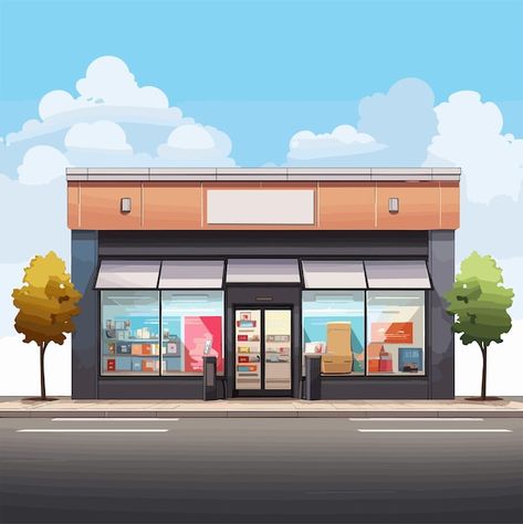 Convenience store front view vector illu... | Premium Vector #Freepik #vector #retail #shop #retail-store #market Shop Illustration Store Fronts, Convenience Store Illustration, Japanese Facade, Pharmacy Store, Point Perspective, Shop Illustration, Store Front, Retail Shop, Front View