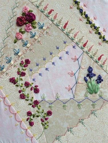 Crazy Patchwork Quilt, Crazy Quilt Patterns, Art Fibres Textiles, Crazy Quilting Ideas, Crazy Quilt Embroidery, Silk Ribbon Embroidery Patterns, Embroidery Quilts, Crazy Quilts Patterns, Diy Quilting