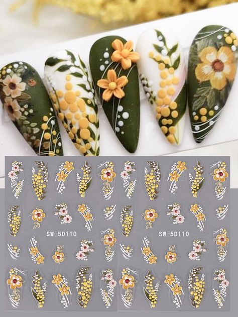 Multicolor  Collar  Plastic  Pattern Stickers Embellished   Nail,Hand & Foot Care Floral Nail Decals, Nail Art Stickers Design, Wild Flower Nails, Pet Pattern, Diy Gifts For Girlfriend, Easy Manicure, Christmas Nail Stickers, Autumn Nail, Red Christmas Nails