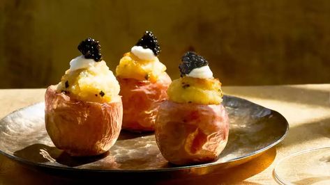 "Twice Baked" Baby Potatoes with Caviar recipe Baked Baby Potatoes, Martha Stewart Cooking School, Mini Crab Cakes, Summertime Salads, Caviar Recipes, Lobster Salad, Hot Appetizers, Cheese Straws, Serving Ideas