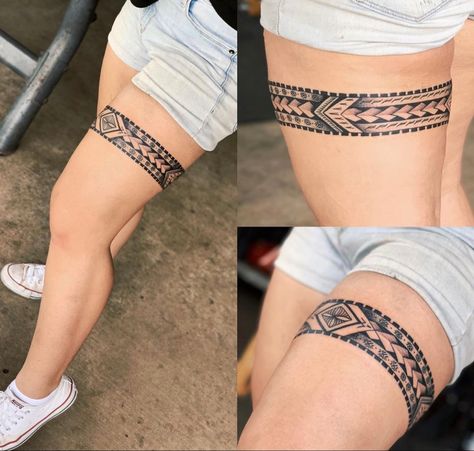 Polynesian Patterns Tattoo, Samoan Tattoo Thigh, Samoan Thigh Tattoo For Women, Samoan Arm Band Tattoo, Polynesian Leg Band Tattoo, Hawian Style Tattoos, Polynesian Leg Tattoos Women, Native American Band Tattoo, Leg Band Tattoos For Men