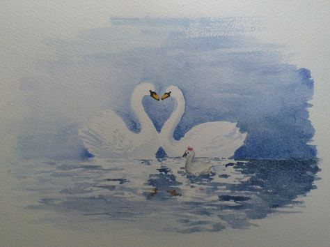 Love Swans Drawing, Swan Painting Easy, Swan Watercolor, Swan Drawing, Swan Family, Baby Swan, Swan Painting, Dancing Drawings, Couple Painting