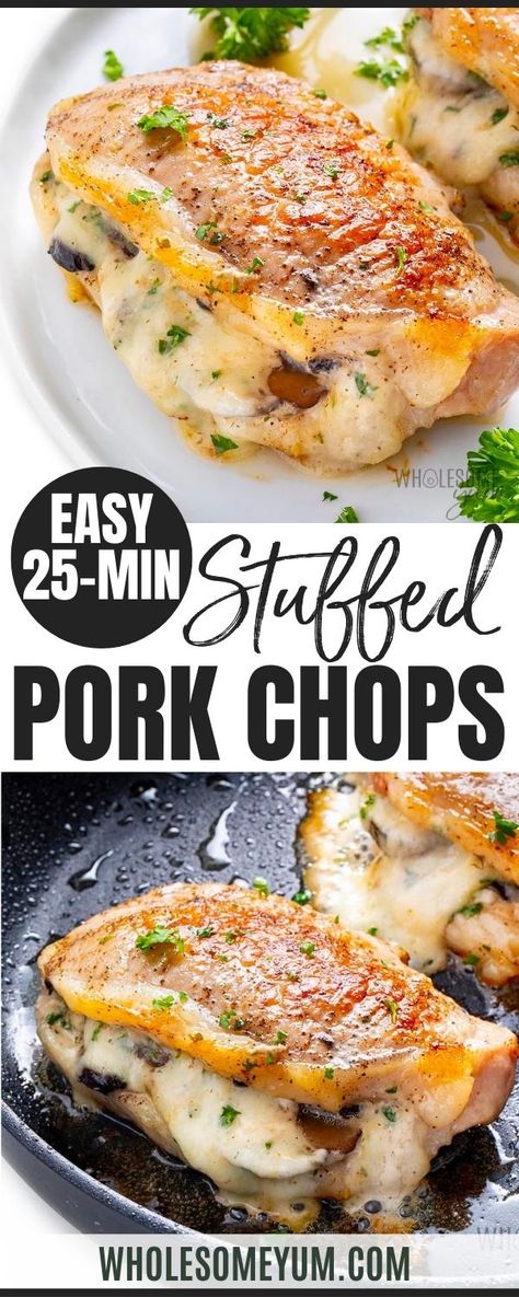 Mozzarella Pork Chops, Stuffed Pork Chops With Cream Cheese, Stuffed Butterfly Pork Chop Recipes, Asparagus Stuffed Pork Chops, Stuffed Pork Loin Chops, Healthy Stuffed Pork Chops, Mushroom Stuffed Pork Chops, Stuff Pork Chop, Pork Chops Stuffed