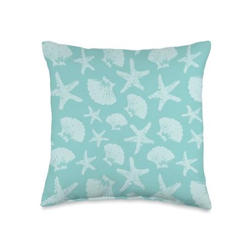 Coastal Granddaughter Aesthetic Shells Starfish Seafoam Aqua Throw Pillow Coastal Granddaughter Throw Blanket, Preppy Shell Pillow, Coastal Granddaughter Throw Pillows, Shell Throw Pillow, Aqua Throw Pillows, Starfish Pillow, Luxury Store, Sea Foam, Starfish