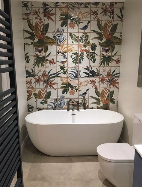 Tropical Mural, Palm Tree Decor, Tropical Tile, Current Interior Design Trends, Brick Look Tile, Tiled Hallway, Decorative Wall Tiles, Tile Trends, Stone Look Tile