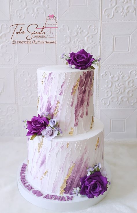 Lilac Cake Wedding, 40th Birthday Purple Theme, Purple White And Gold Birthday Cake, Wedding Cake With Purple Accents, Tiered Birthday Cakes For Women, Purple Two Tier Cake, Anniversary Cake Purple, Double Tier Cake Design, 50 Shades Of Purple Birthday Party