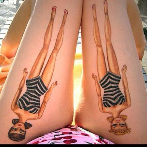 Vintage Barbie Tattoos Barbie Tattoo, Doll Tattoo, Girls With Tattoos, Im A Barbie Girl, Vintage Barbie Dolls, Body Modifications, Skin Art, Body Mods, Thigh Tattoo