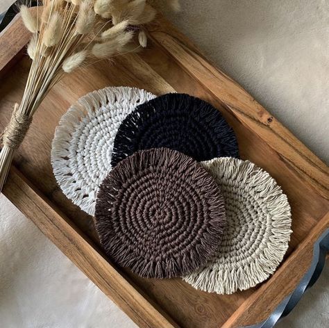 Macrame Photography Ideas, Macrame Product Photography, Macrame Photography, Macrame Product, Macrame School, Knit Coaster, Macrame Coasters, Indian Room Decor, Macrame Table Runner