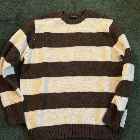 Brown and cream striped sweater #stripedsweater - Depop Girl Necessities, Striped Sweaters, Brandy Melville Sweater, Brandy Melville Sweaters, Downtown Girl, Striped Sweater, Christmas Wishlist, Stripe Sweater, Brandy Melville