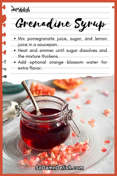 Explore Grenadine Syrup recipes at So Damn Delish. Perfect for adding a sweet, fruity twist to cocktails and drinks. Elevate your mixology with our tips! Lavender Syrup Uses, Grenadine Syrup, Syrup Recipes, Recipe List, Lavender Syrup, Orange Blossom Water, Syrup Recipe, Pomegranate Juice, Food Lists