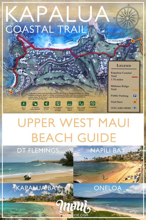 Kapalua has beautiful bays, perfect beaches, ritzy resorts, world-famous Kapalua Golf, high-end real estate, and views of the neighbor islands of Molokai and Lanai.  Here you’ll find some of the best snorkeling, some great surf, and maybe even a pocket of beach to yourself (if you know where to look!) #kapalua #maui #hawaii #beaches #golf #trails #mauibeaches Napili Bay Maui, Maui Hawaii Honeymoon, Maui Hawaii Beaches, Molokini Crater, Kapalua Maui, Hawaii Trip Planning, Hawaii Vacation Tips, Map Photo, Hawaii Travel Guide