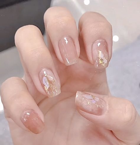 Gold French Tip Nails Short, Clear Glass Nails, Clear Gel Nails Designs, Nail Art Wedding Elegant, Chic Nails Elegant, Japanese Gel Nail Designs, Clear Nails With Design, Elegant Nails Design, Nail Designs Clear