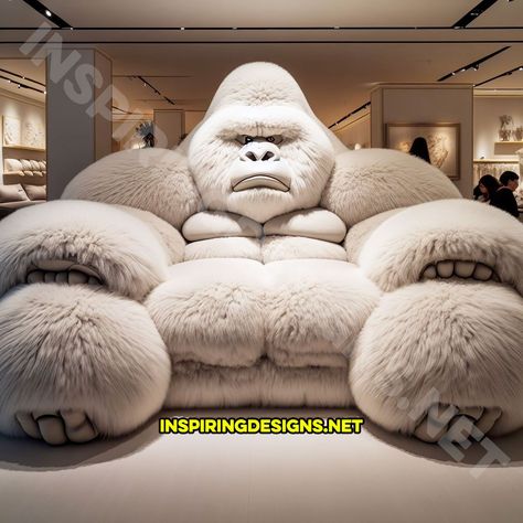 These Gorilla Sofas Bring the Jungle Right into Your Living Room – Inspiring Designs Gorilla Couch, Gorilla Sofa, Jungle Living Room, Sofas Ideas Living Room, Weird Beds, Funny Furniture, Fluffy Sofa, Big Comfy Chair, Weird Furniture