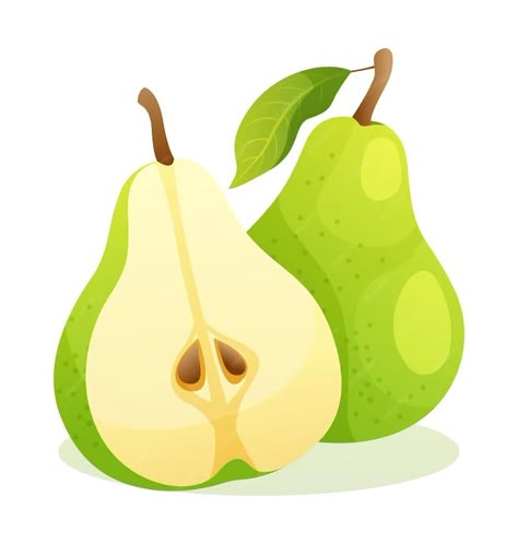 Premium Vector | Green pear whole and half cut fruit vector illustration isolated on white background Pear Character, Pear Illustration, Fruits Vector, Fruit Vector Art, Pear Illustration Cute, Vector Fruit Illustration, Fruit Vector, Iconic Photos, Vector Photo