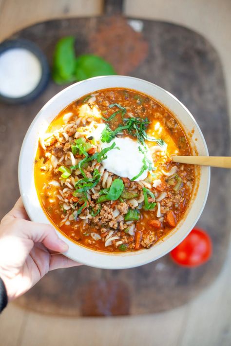 Italian Pasta Soup - Lillie Eats and Tells Lillie Eats And Tells, Macro Recipes, Soup Chili, Cooking With White Wine, Ground Chicken Recipes, Macro Friendly Recipes, Kale Soup, True Food, Pasta Salad Italian