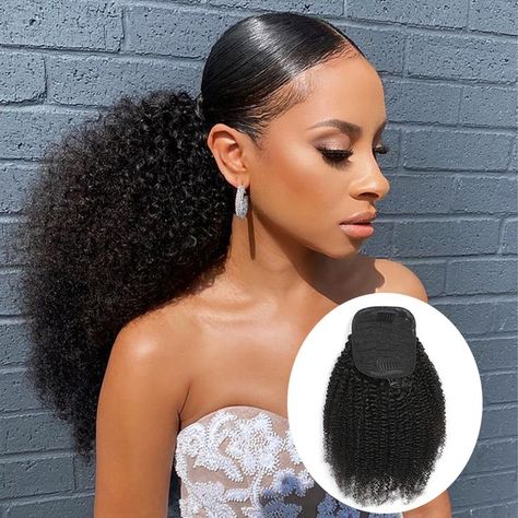 Drawstring ponytail hair extensions in human hair afro coily curly texture [DS- AFC]