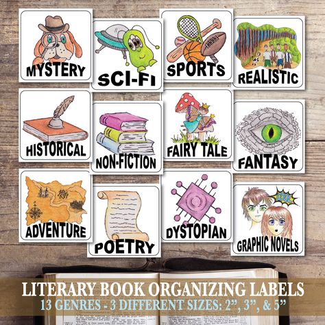 Book Genre Posters, History Of English Literature, Genre Posters, Book Bin, Bin Labels, Genre Labels, Book Genre, Organizing Labels, Organization Printables