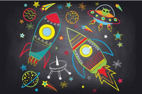 Chalkboard Outer space clipArt by SA ClipArt on Creative Market Outer Space Clipart, Rocket Clipart, Outer Space Drawing, Outer Space Crafts, Space Clipart, Outer Space Wallpaper, Space Crafts For Kids, Outer Space Art, Outer Space Decorations