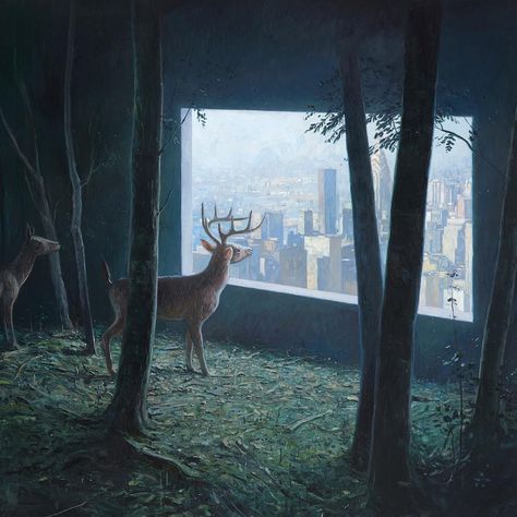 The vision (detail) #talesfromtheinnercity oil on canvas, 150 x 100cm Shaun Tan, Deer Print, Limited Edition Giclee, Wow Art, Inner City, The Vision, Australian Artists, Painting Illustration, Limited Edition Prints