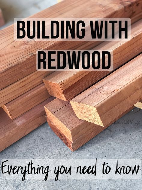 Must save! Complete resource on building using redwood! Everything you need know! USes and advantages plus how to finish redwood. #AnikasDIYLife #woodworking Redwood Wood Projects, Redwood Projects, Redwood Furniture, Woodworking 101, Woodworking Tricks, Build Outdoor Furniture, Solid Stain Colors, Diy Hammock, Build Plans