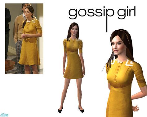 Blair Waldorf Sims 4, Blair Waldorf Sims 4 Cc, Sims 4 Cc Blair Waldorf Clothes, Sims 4 Gossip Girl Cc, 1960 Sims 4 Cc, Bergdorf Sims 4, Sims 4 Cc Pinafore Dress, Sims 4 Yellow Dress, Cute Yellow Dresses