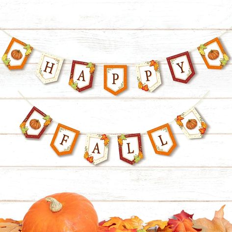 Amazon.com: Cheerland Fall Banner Set Happy Fall Pumpkin Leaf Bunting Flag Garland for Autumn Harvest Home Decor Thanksgiving Day Party Decoration - Pack of 2 : Home & Kitchen Fall Burlap Banner, Pumpkin Leaf, Fall Party Decorations, Harvest Celebration, Flag Garland, Fall Banner, Harvest Party, Bunting Flag, Burlap Banner