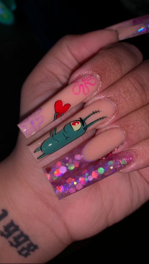 sinfulcreationss on Instagram: Plankton out here stealing hearts not formulas🔥 @sinfulcreationss ✨✨✨ Colors used: @nail.hause -Eye Candy, Melanin✨ • •BA @nail.Hause use… Pink Acrylic Nails, Fire Nails, Candy Apples, Pretty Nails, Gel Polish, Eye Candy, Acrylic Nails, Nail Designs, Candy