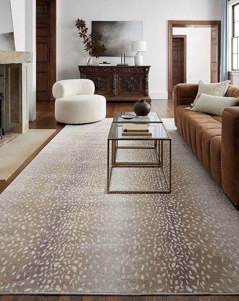 Antelope Print Rug, Leopard Print Carpet, Animal Print Living Room, Western House Decor, Green Home Aesthetic, Amazon Living Room, Antelope Print, Antelope Rug, Furniture Room Ideas