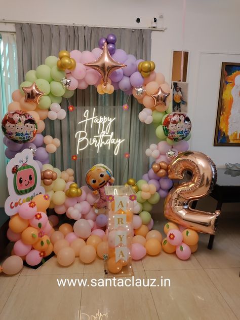 Shinchan Theme Birthday Party Decoration, Cocomelon Party Ideas Decoration, Birthday Balloon Decor, 1st Birthday Theme Ideas, Cocomelon Party Ideas, Cocomelon Theme, 1st Birthday Theme, Ring Decoration