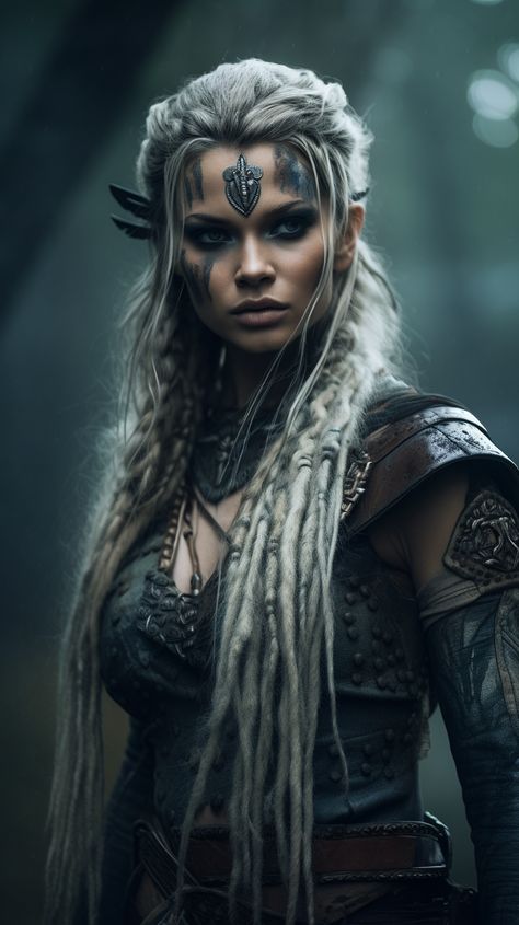 Follow for more!! Female Warrior Hairstyles, Lagertha Hairstyle, Freya Costume, Viking Woman Photoshoot, Viking Woman Art, Female Viking Photoshoot, Viking Warpaint, Viking Warrior Woman Art, Female Viking Warrior