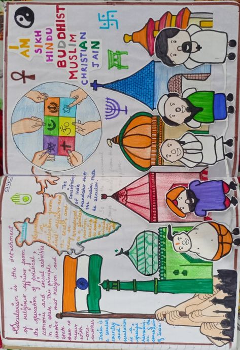 Secularism Drawing, Secularism Poster, Energy Conservation Day, Art Competition Ideas, India Poster, Cardboard Crafts Diy, Class 11, Diy Birthday Gifts For Friends, Class Notes