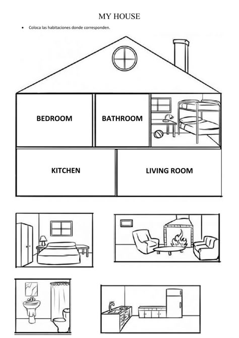 My house interactive activity for INICIAÑ House Worksheets For Preschool, My House Activities Preschool, My Home Worksheet For Kids, My Home Worksheet, House Activities For Preschool, Parts Of The House Worksheet, Basic English For Kids, Mouth Sore, Eric Carle Classroom