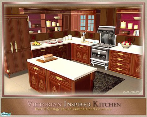 cashcraft's Victorian Inspired Kitchen Part II Sims 4 Victorian Build Cc, Sims 4 Cc Victorian Kitchen, Sims 4 Cc Maxis Match Victorian Furniture, Sims 4 Victorian Kitchen, Sims 3 Victorian Cc, Sims 4 1890s Furniture, Victorian Style Kitchen, Chateau Kitchen, Sims 4 Kitchen