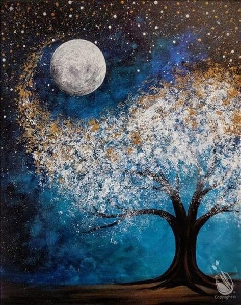 Painting With A Twist, Easy Landscape Paintings, Simple Canvas Paintings, Painting Party, Moon Painting, Paint Projects, 수채화 그림, Canvas Painting Diy, Simple Acrylic Paintings