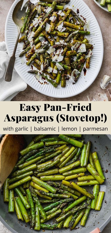 Pan-Fried Asparagus With Balsamic | Walder Wellness, RD Braised Asparagus, Pan Asparagus Recipes, Cooking Asparagus In A Pan, Pan Fried Asparagus Recipes, Cooking Asparagus On Stove, Asparagus With Balsamic Vinegar, Pan Seared Asparagus With Garlic And Soy Sauce, Pan Seared Asparagus, Pan Asparagus