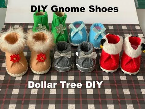 Gnome Shoe Tutorial // DIY Dollar Tree Gnome Shoes - YouTube Dollar Tree Gnome Shoes, Sock Gnome Patterns Free Tutorials, Dollar Store Gnomes Crafts, Styrofoam Cone Gnome Diy, Diy Gnomes How To Make From Socks, Gnomes With Boots, Bottle Gnomes Diy How To Make, How To Make Shoes For Gnomes, Making Gnome Shoes