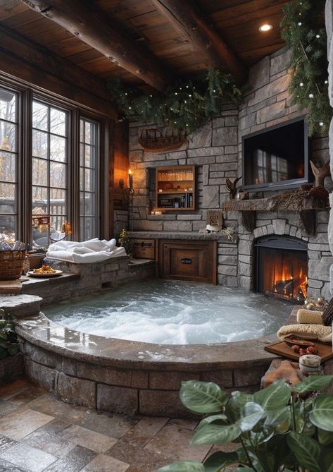 Cozy Bathtub, Mancave Bathroom, Luxury Jacuzzi, Jacuzzi Room, Resort Cabins, Lakota Sioux, Corner Tub, Dream Bath, Rustic Home Design