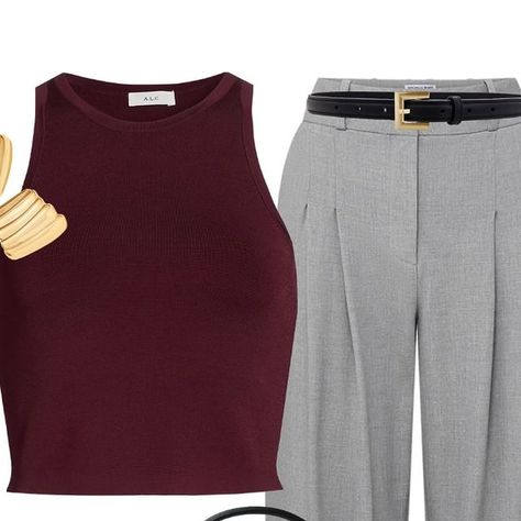 Sandra Bruno on Instagram: "A beautiful burgundy knit top paired with gray pleated trousers for a super chic office outfit. 🖤 Save this inspo for later & share it with your friends!  💫Comment LINK (and be sure you’re following me) and you will automatically get a DM with a link to the outfit straight to your inbox.  💫Shop this look in my LTK shop by clicking the link in my profile.  #outfitinspiration #outfitideas #dailyoutfit #stylingtips #ltkstyletips #ootdfashion #falloutfit #fallfashion #chicstyle #trendalert #fashionblogger #streetstyle #liketkit #burgundy #autumnoutfit #officeoutfit #officewear" Chic Office Outfit, Burgundy Outfit, Soft Life, Corporate Outfits, Office Outfit, Pleated Trousers, Chic Office, Grey Pants, Autumn Outfit