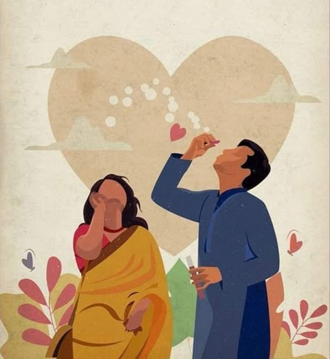 Telugu Wedding Couple Illustration, Illustration Art Couple Aesthetic, Bengali Wedding Illustration Art, Indian Couple Illustration Art, Kolkata Illustration Art, Indian Couple Drawing, Indian Couple Painting, Indian Couple Art, Indian Couple Illustration