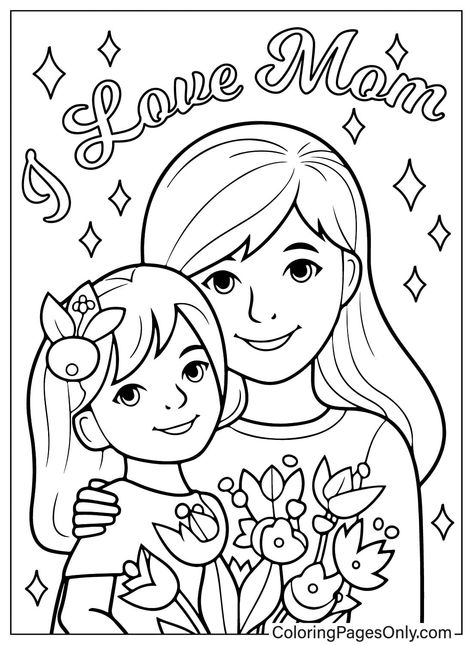 Mother Coloring Pages, Majčin Dan, Mom Coloring Pages, Mom Drawing, Cute Panda Cartoon, Baby Sketch, Mothers Day Coloring Pages, I Love Mommy, Mothers Day Pictures