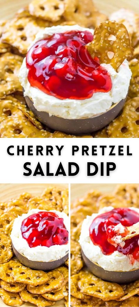 I make Cherry Pretzel Salad Dip when I am craving something cherry and a little less time-consuming than a traditional Strawberry Pretzel Salad. It is totally Dippable and Inhalable, the ultimate dessert dip recipe! Sweet Pretzel Dip, Cherry Pretzel Salad, Pretzel Salad Dip, Cherry Dip, Pretzel Dip Recipes, Dessert Dip Recipes, Salad Dip, Dips Party, Dessert Dip