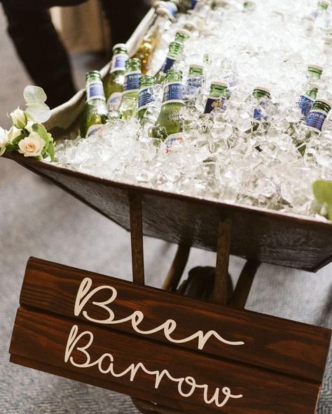 Quirky Venue Styling on Instagram: "When a bucket won’t do… Get a barrows worth of booze prepped for your guests! We made a new wee sign to go with our barrow for beer. This sat perfectly next to our Prosecco wall and their cocktail bar. Bucket or barrow 😏? The Duchess 💋 Phot cred @iamthecammy Location @balbirniehouse" Beer Barrow Wedding, Beer Wall Wedding, Beer Barrow, Prosecco Wall, Beer Wall, Bar Crawl, Wedding Drink, Wedding Bar, This Is Love