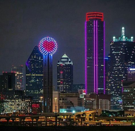 From Dallas with Love. . #heart #skyline #dallas Downtown Dallas Texas, Dallas Texas Skyline, Dallas City, Liberty New York, Dallas Skyline, Texas City, Night Scenery, Dream City, Dallas Fort Worth