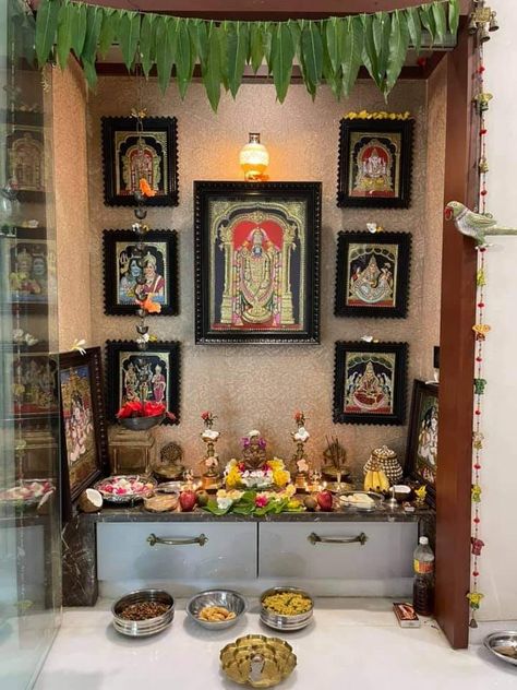 Indian Gods Room Ideas, South Indian Pooja Room, South Indian Pooja Room Design, Mandir Ideas For Small Space, Modern Pooja Room Design, Small Pooja Room Ideas, Home Temple Ideas Puja Room, Pooja Room Ideas Indian, Pooja Room Decor