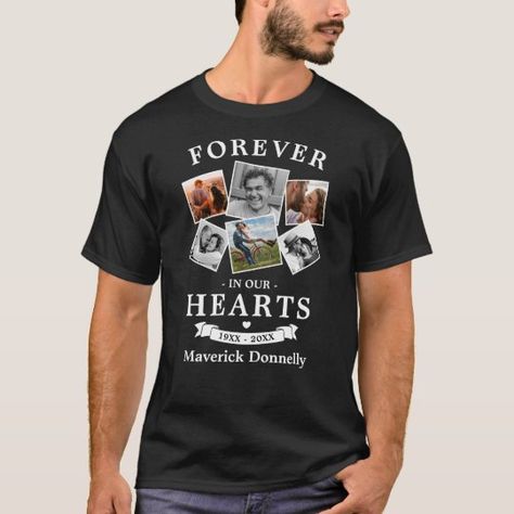 Heart Photo Collage, Ripped Shirts, Memory Pictures, Forever In Our Hearts, Memory Shirts, Loving Memory, Memorial Service, Photo Heart, Elegant Shirt